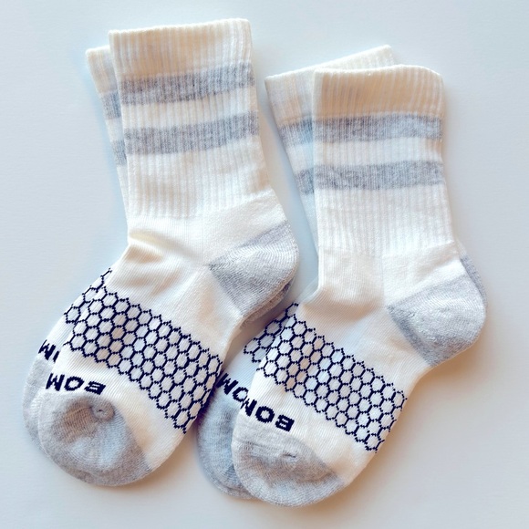 Bombas Accessories - Bombas New 2 pair Vintage Stripe Half Calf Socks Small White Gray